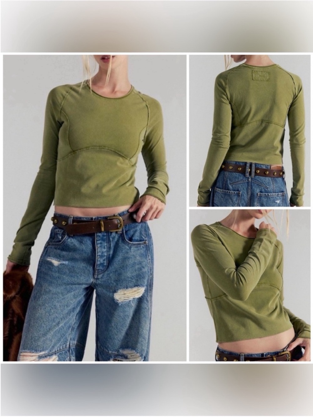 NWOT Free People We The Free Protagonist Long Sleeve - Mossy moss Green - S *IR*
